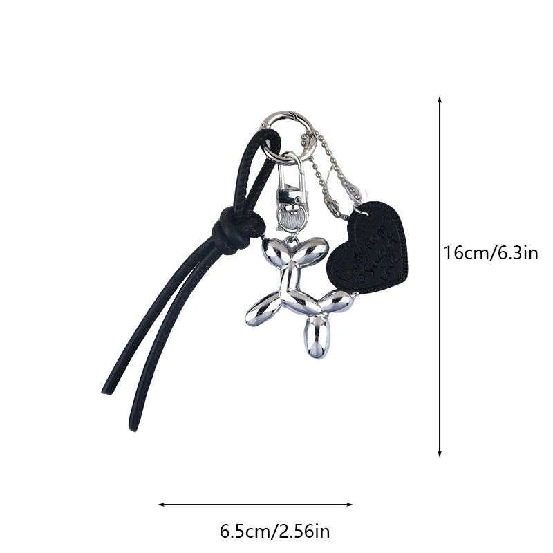 Cute Balloon Dog Pendant Keychain Woven Rope Design Bag Charm Heart Shape Hanging Piece Chic Accessories Gift