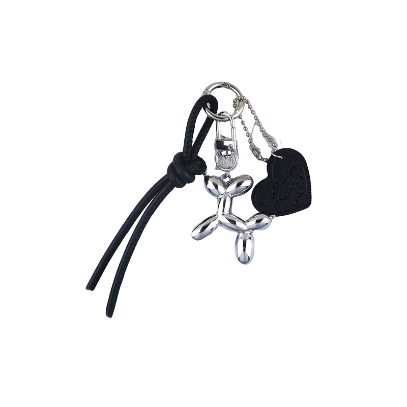 Cute Balloon Dog Pendant Keychain Woven Rope Design Bag Charm Heart Shape Hanging Piece Chic Accessories Gift