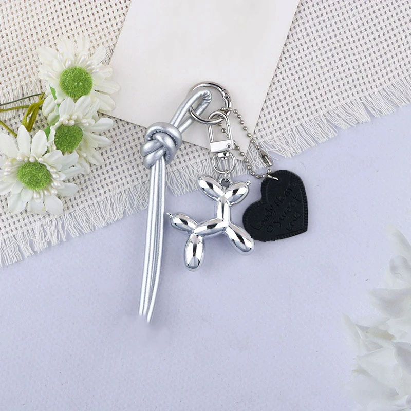 Cute Balloon Dog Pendant Keychain Woven Rope Design Bag Charm Heart Shape Hanging Piece Chic Accessories Gift
