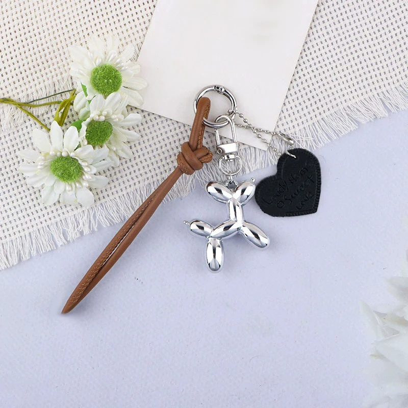 Cute Balloon Dog Pendant Keychain Woven Rope Design Bag Charm Heart Shape Hanging Piece Chic Accessories Gift