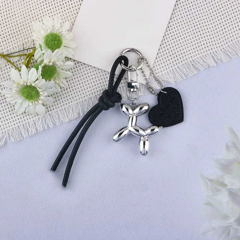 Cute Balloon Dog Pendant Keychain Woven Rope Design Bag Charm Heart Shape Hanging Piece Chic Accessories Gift