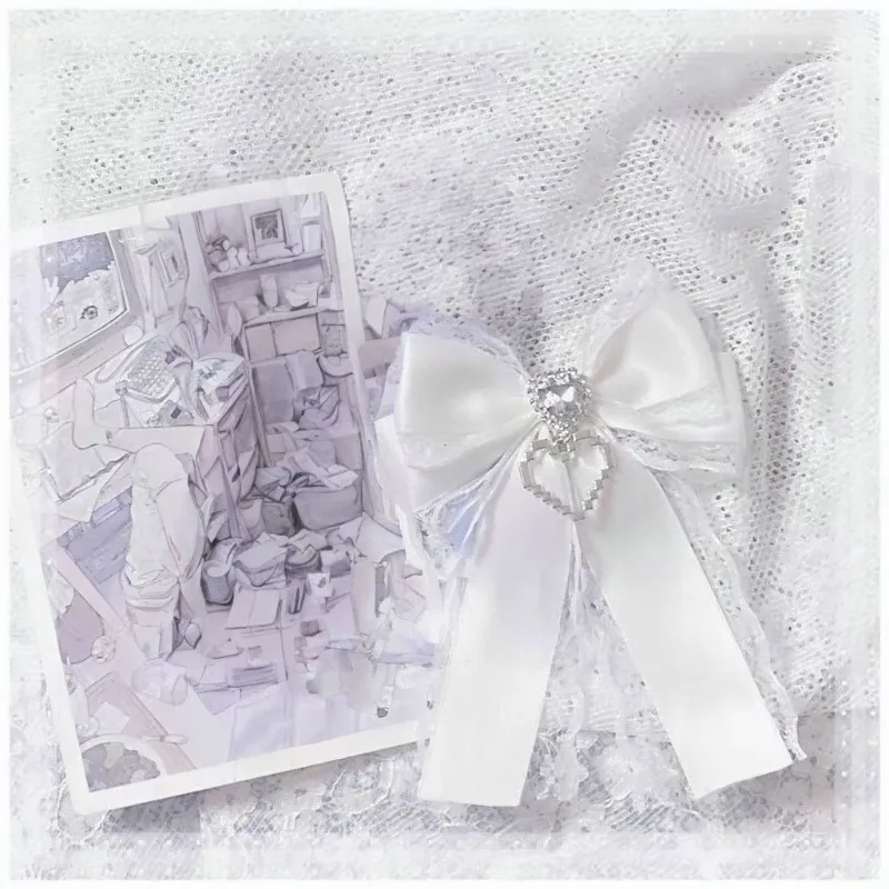 1Pc Ribbon Lace Bow Clip For Ita Bag Sweet Ribbon Bowknot Heart Diamond Clip Girls Lolita Backpack Decoration Bags Accessories