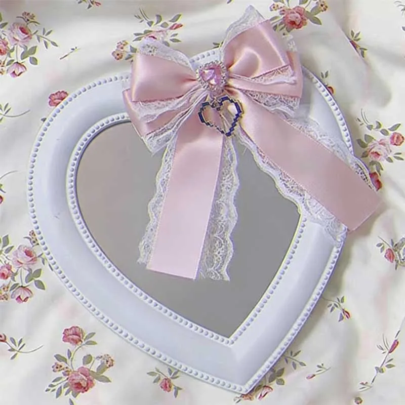 1Pc Ribbon Lace Bow Clip For Ita Bag Sweet Ribbon Bowknot Heart Diamond Clip Girls Lolita Backpack Decoration Bags Accessories