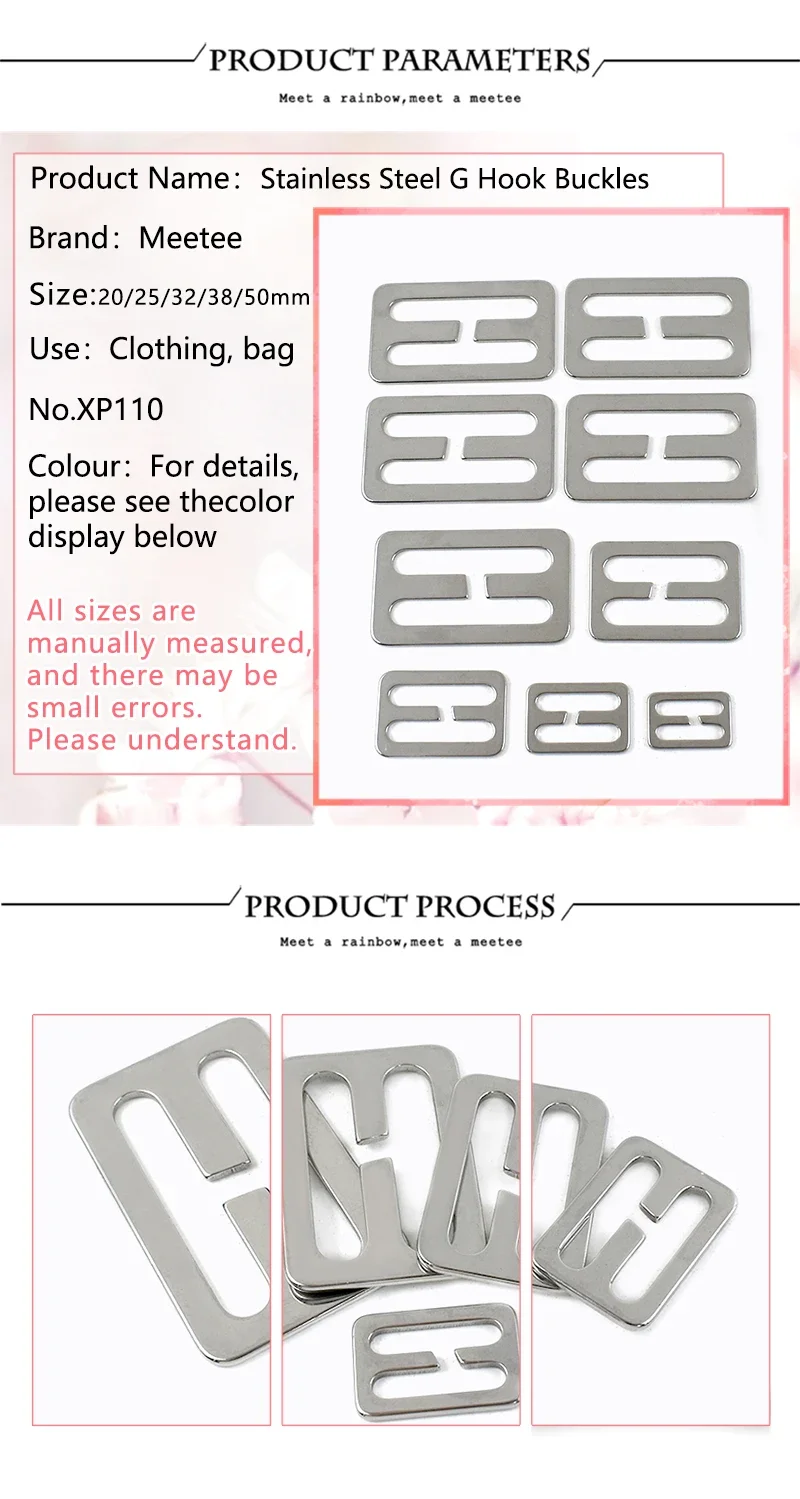 5/10Pcs 20-50mm Stainless Steel Silder Buckle for Bag Strap Backpack Buckles Adjuster Clasp Webbing Belt Loops DIY Accessories