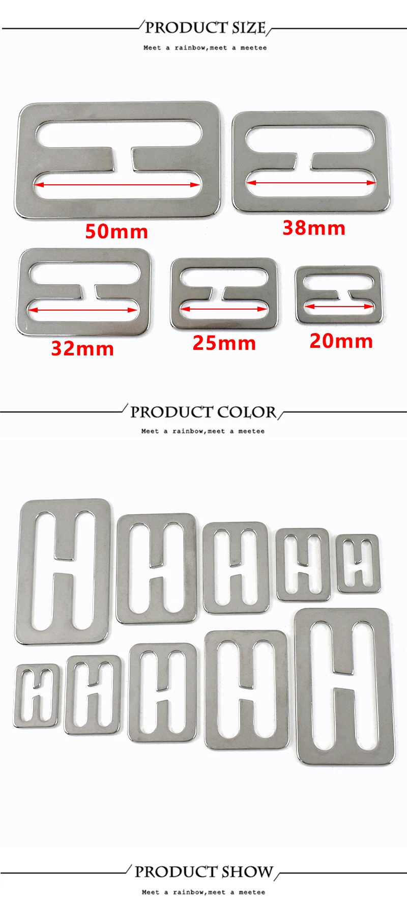 5/10Pcs 20-50mm Stainless Steel Silder Buckle for Bag Strap Backpack Buckles Adjuster Clasp Webbing Belt Loops DIY Accessories