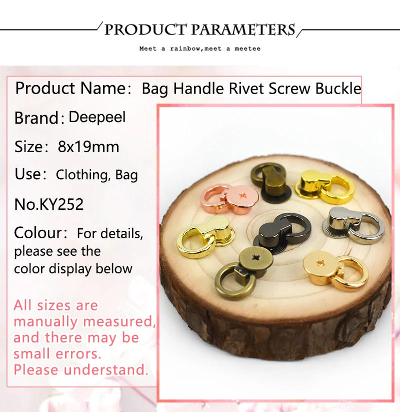 10/20Pc Deepeel 8x17mm Bag Side Clip Clasp Metal Ring Buckle Swivel Rivet Screw Handbag End Decoration Button Nail DIY Accessory