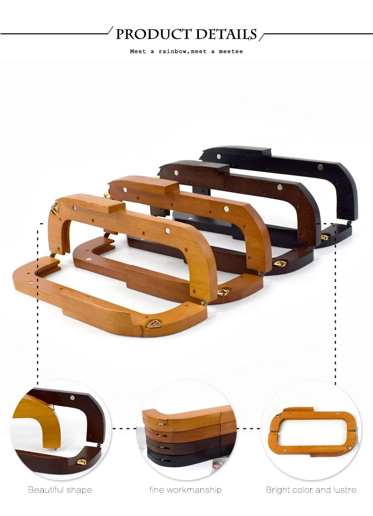 Deepeel 1pc 25cm Wooden Bag Frame Handles Kiss Lock Clutch Handbag Woven Bags Wallet Closure Brackets DIY Handle Accessories