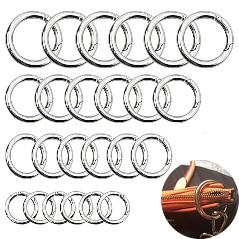 2Pcs Silver Metal Spring O-Ring Buckles Clips Carabiner Purses Handbags Buckles Round Push Snap Hooks DIY Accessories