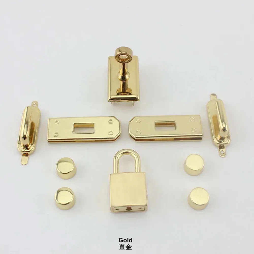 1/5/15Sets Gold/Silver Zinc alloy A set Metal Lock Rectangle Eyelets Plate For Handbags Bag Hook Clasps Rivet Accessories
