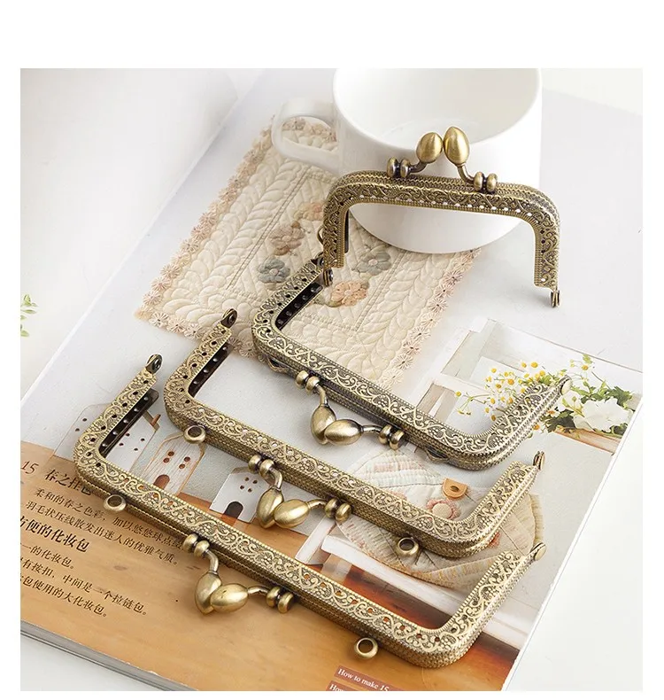 LIONSEN DIY Antique Bronze Flower Bud Head Metal Purse Frame Handle Kiss Clasp Lock for Bag Sewing Craft Tailor Accessories