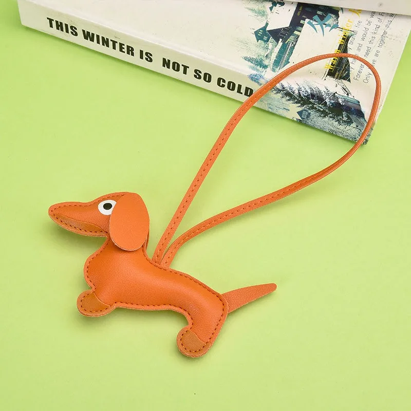 Adorable Dachshund Charm Pendant, Leather Material, Women's Bag Accessory, Exquisite Style