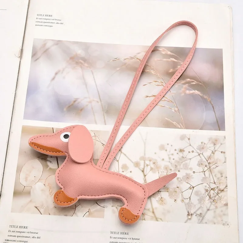 Adorable Dachshund Charm Pendant, Leather Material, Women's Bag Accessory, Exquisite Style