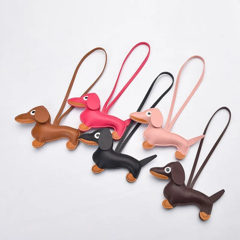 Adorable Dachshund Charm Pendant, Leather Material, Women's Bag Accessory, Exquisite Style