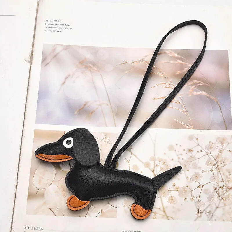 Adorable Dachshund Charm Pendant, Leather Material, Women's Bag Accessory, Exquisite Style