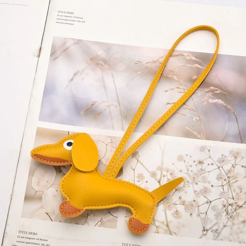 Adorable Dachshund Charm Pendant, Leather Material, Women's Bag Accessory, Exquisite Style