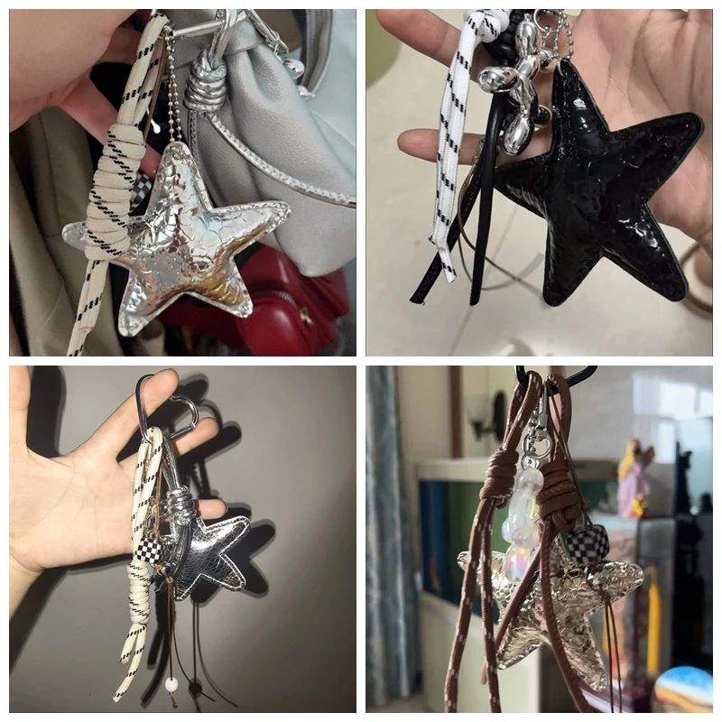 Fashion Starfish Keychain with Cute Balloon Dog Leather Charm Maximalist Braided Rope Bag Ornaments Women's Accessory