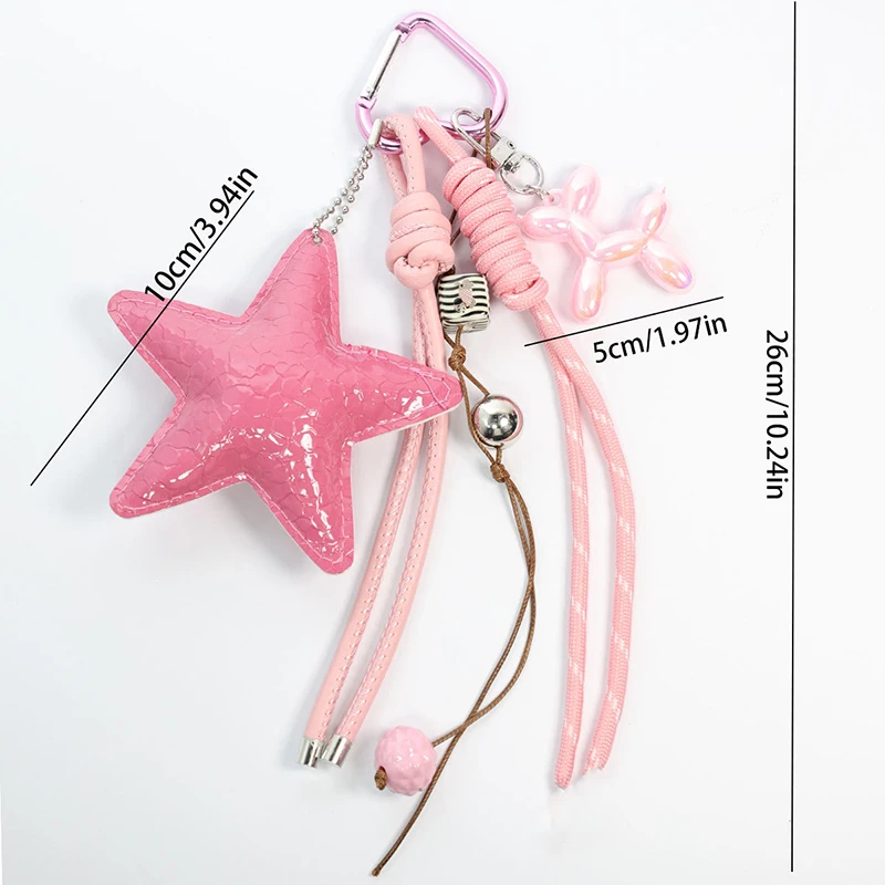 Fashion Starfish Keychain with Cute Balloon Dog Leather Charm Maximalist Braided Rope Bag Ornaments Women's Accessory