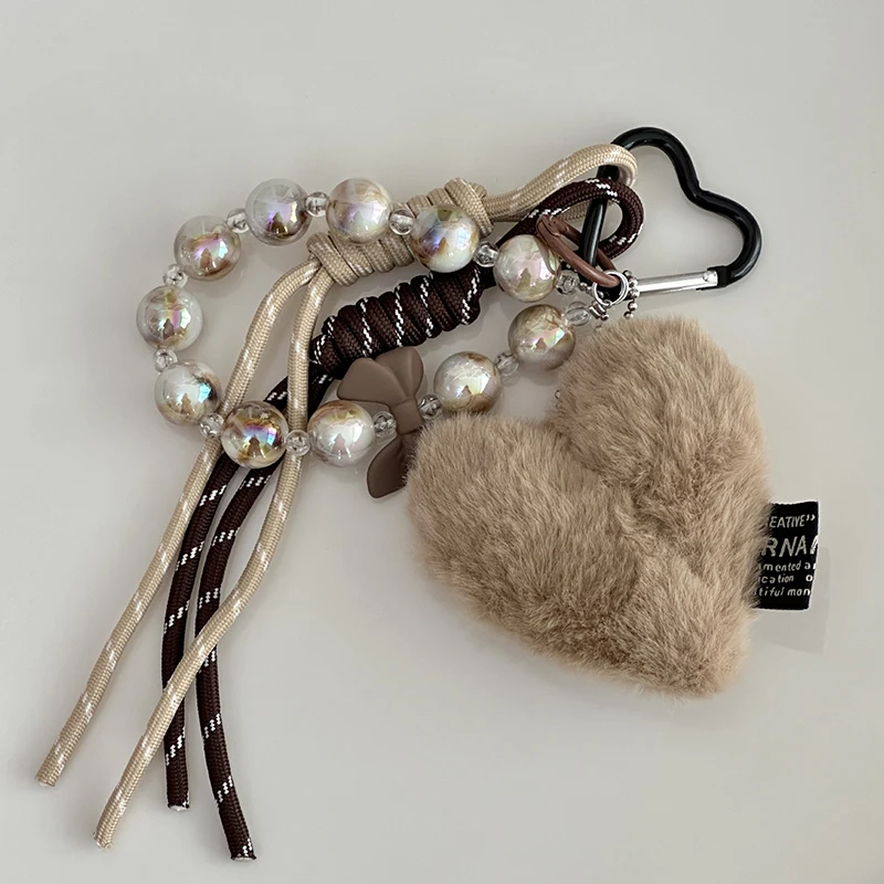 Fashion Fluffy Heart Keychain Braided Rope Bag Pendant Keyring Pendant Simple All-matching Bag Decoration Accessories