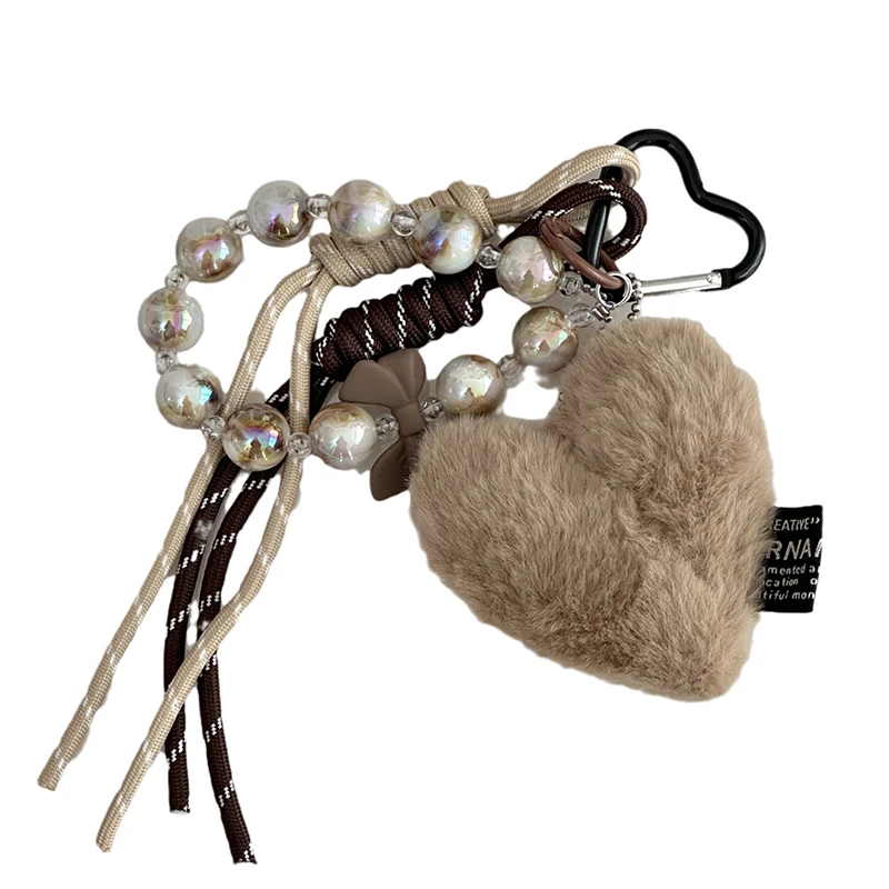 Fashion Fluffy Heart Keychain Braided Rope Bag Pendant Keyring Pendant Simple All-matching Bag Decoration Accessories