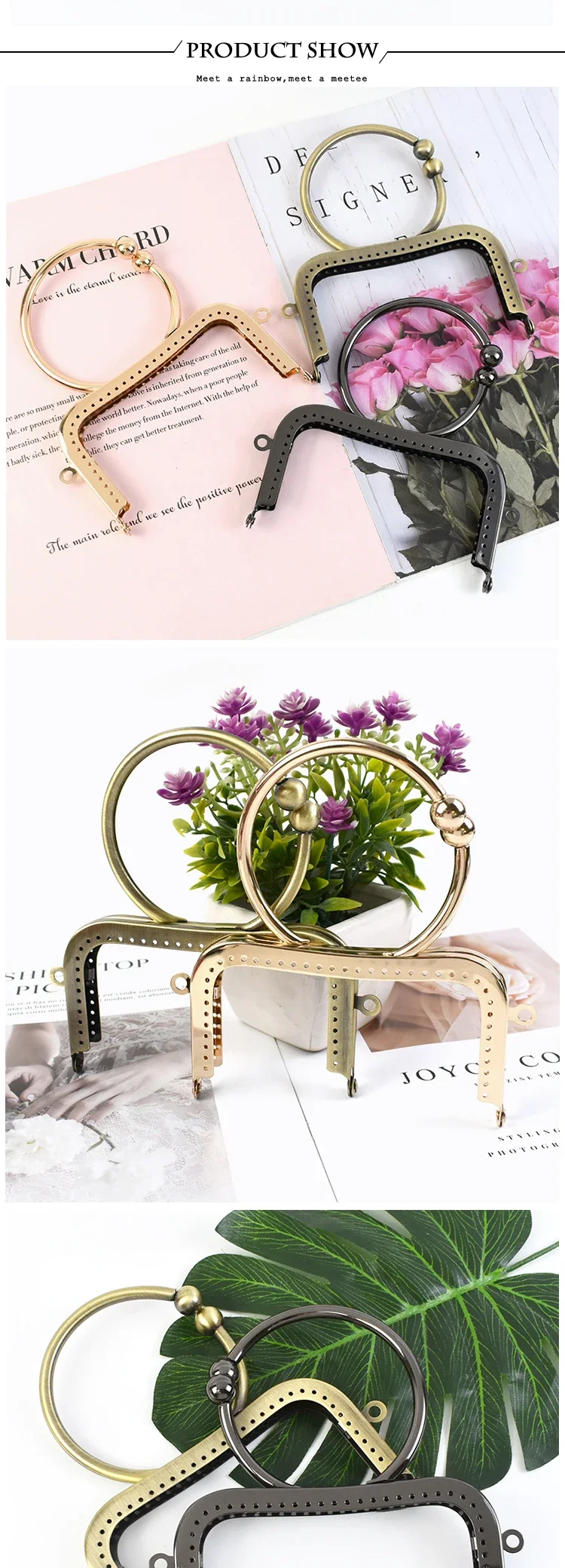 1/2/3Pcs Deepeel 12.5cm Metal Bag Handles Round Purse Frame Kiss Clasp Handbag Wallet Sewing Brackets Making Bags Accessories