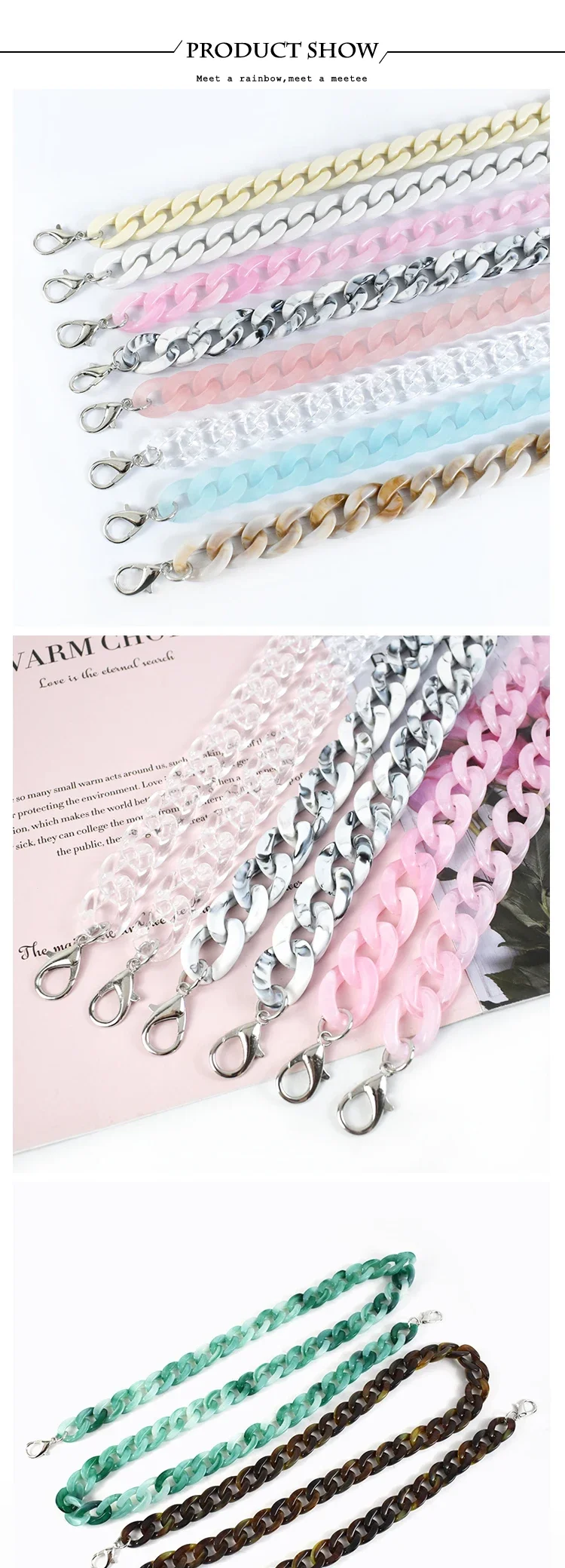 1-5Pcs Deepeel 60cm Bags Straps Colorful Acrylic Bag Chains Handbag Shoulder Strap Purse Replace Parts DIY Hardware Accessories