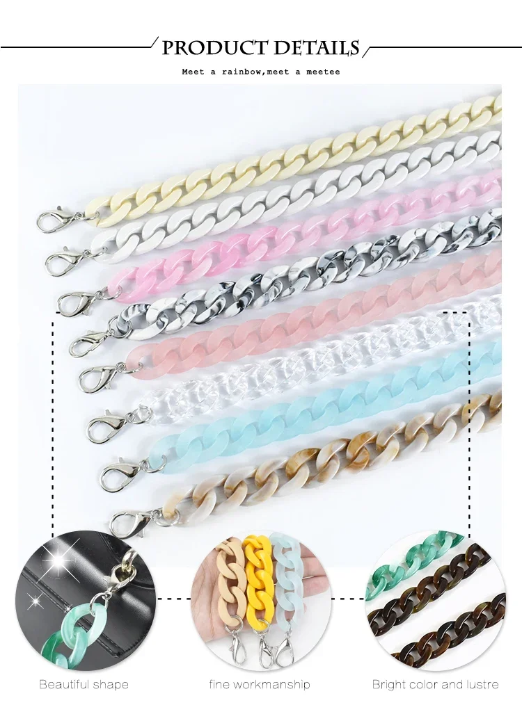 1-5Pcs Deepeel 60cm Bags Straps Colorful Acrylic Bag Chains Handbag Shoulder Strap Purse Replace Parts DIY Hardware Accessories