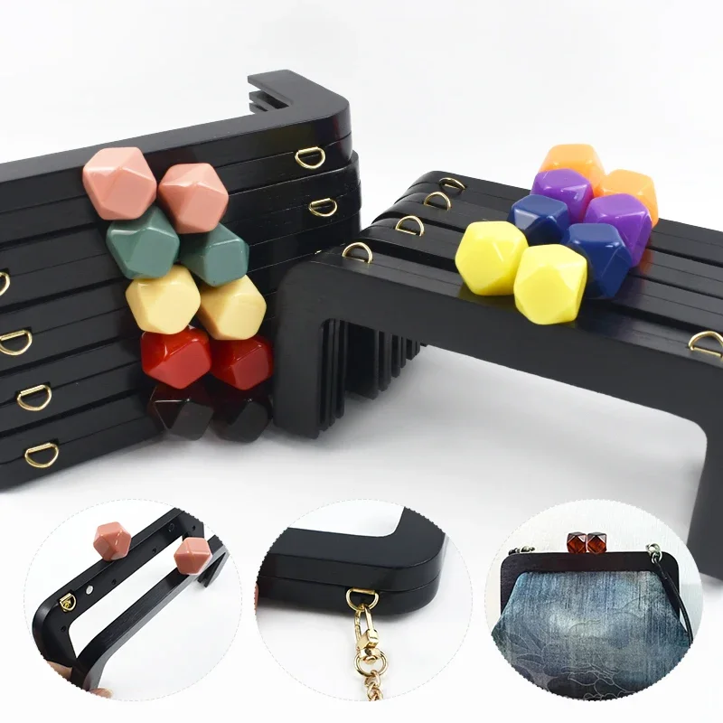 1Pc 20cm Purse Frame Lock Wooden Handle Women Wallet Handbag Frames Clip Wood Closure Brackets Black Handles DIY Bag Accessories