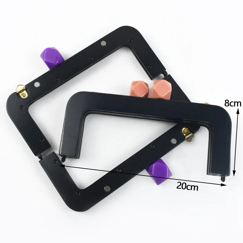 1Pc 20cm Purse Frame Lock Wooden Handle Women Wallet Handbag Frames Clip Wood Closure Brackets Black Handles DIY Bag Accessories