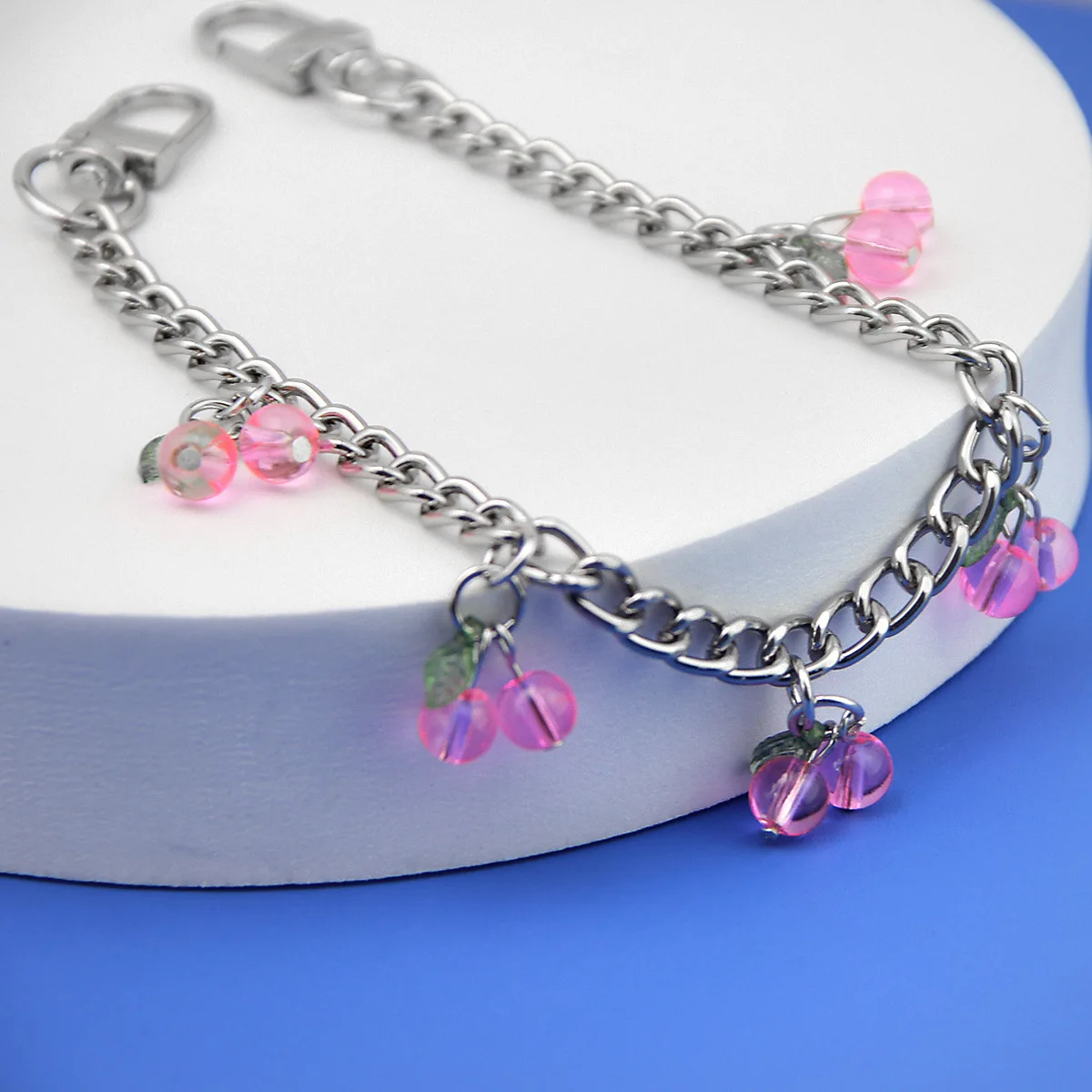 Fashion temperament glass stone red cherry chain jewelry bag hanging jewelry bag charm bag accessories