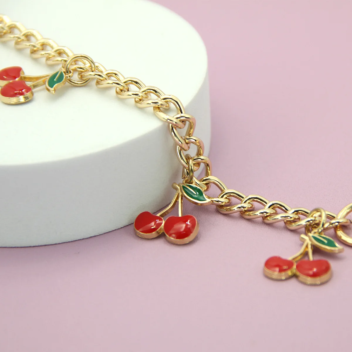 Fashion temperament glass stone red cherry chain jewelry bag hanging jewelry bag charm bag accessories
