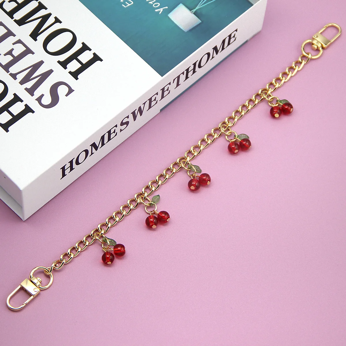 Fashion temperament glass stone red cherry chain jewelry bag hanging jewelry bag charm bag accessories