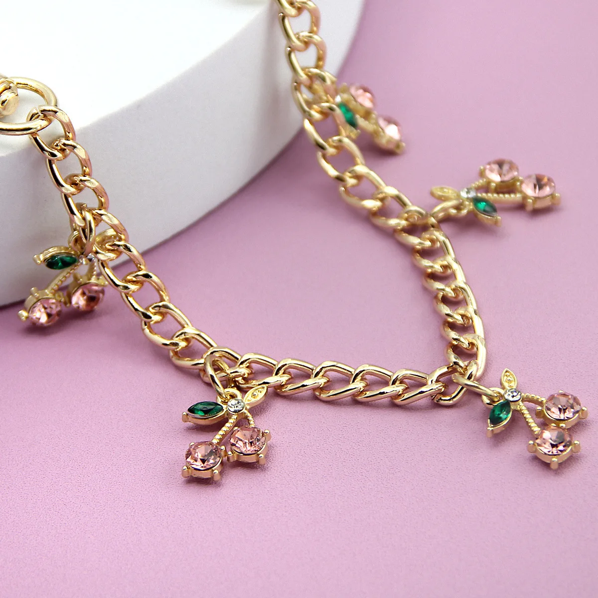 Fashion temperament glass stone red cherry chain jewelry bag hanging jewelry bag charm bag accessories