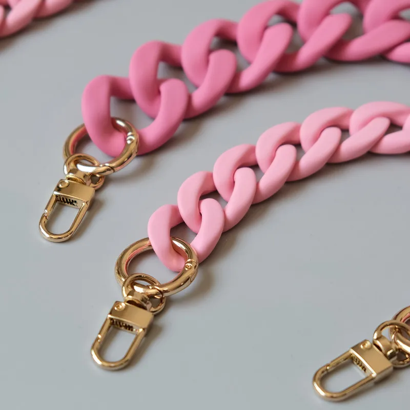 New Fashion Woman Handbag Accessory Chains Matte Cute Candy Pink Resin Chain Frosted Strap Women Clutch Shoulder Purse Chain