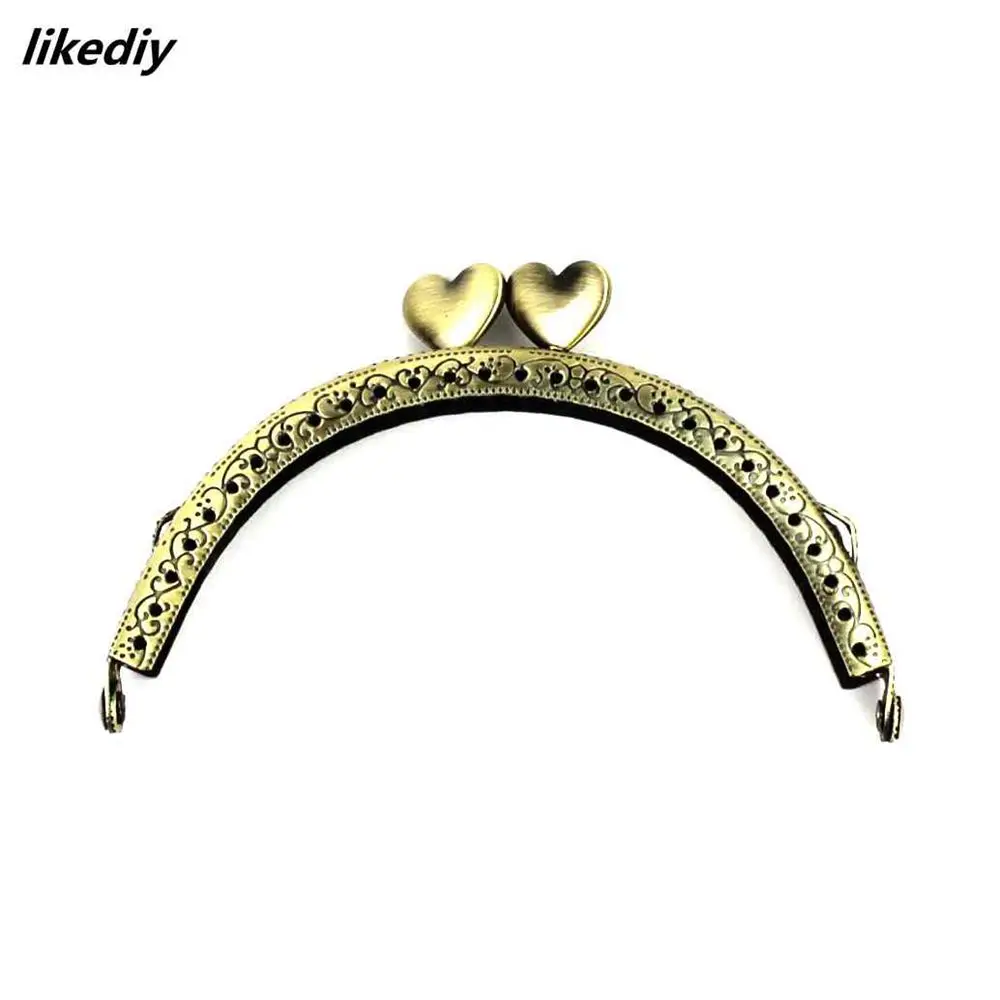 10 Pcs/Lot Antique Bronze Semicircle Metal Purse Frame Heart Kiss Clasp Handle For Bag Accessory