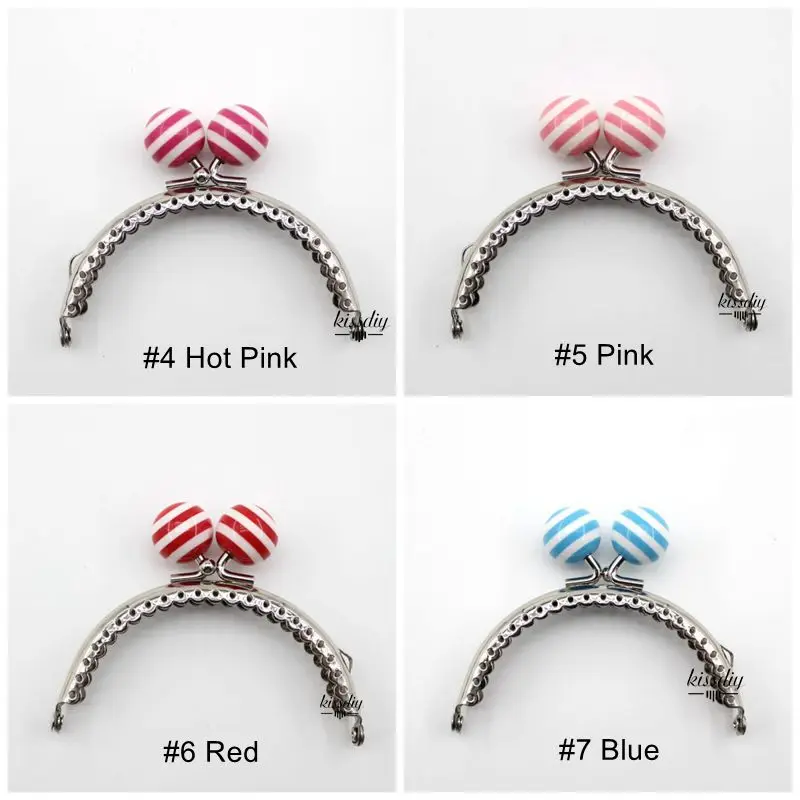 KISSDIY 10PCS 8.5CM Stripe Lollipop Bead Metal Purse Frame Bright And Glossy Silver Semicircle Bags Kiss Clasp Accessory