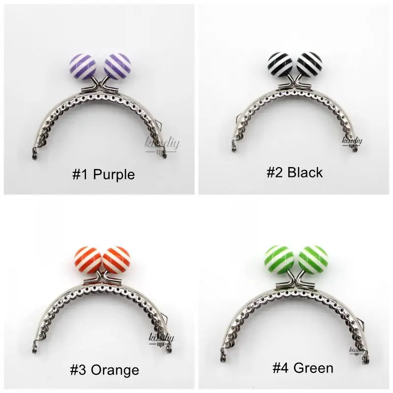 KISSDIY 10PCS 8.5CM Stripe Lollipop Bead Metal Purse Frame Bright And Glossy Silver Semicircle Bags Kiss Clasp Accessory