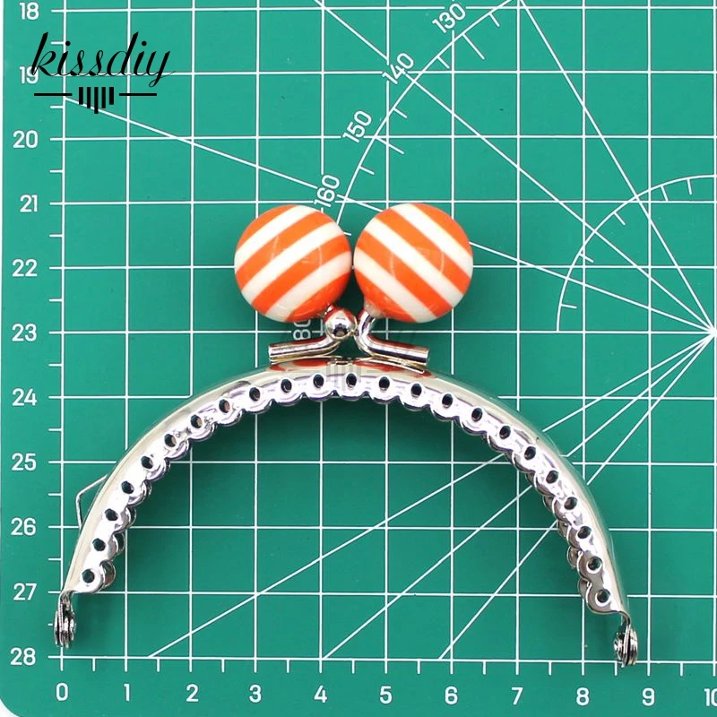 KISSDIY 10PCS 8.5CM Stripe Lollipop Bead Metal Purse Frame Bright And Glossy Silver Semicircle Bags Kiss Clasp Accessory