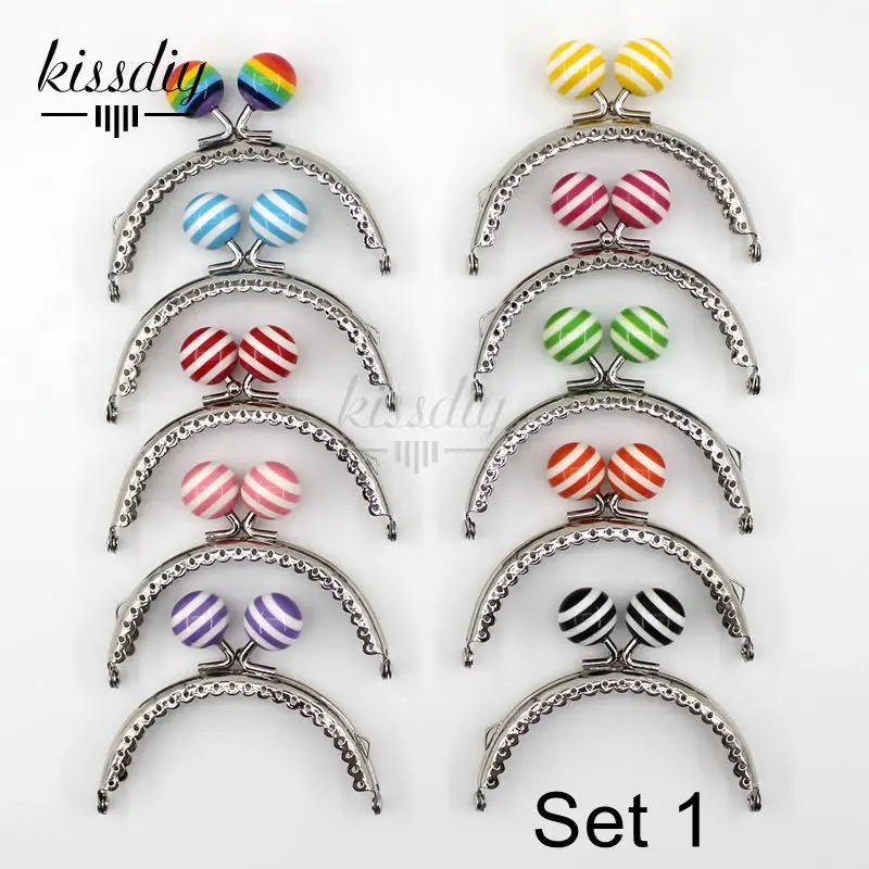 KISSDIY 10PCS 8.5CM Stripe Lollipop Bead Metal Purse Frame Bright And Glossy Silver Semicircle Bags Kiss Clasp Accessory
