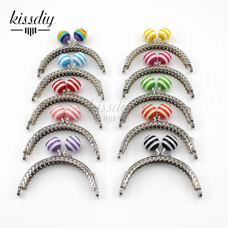 KISSDIY 10PCS 8.5CM Stripe Lollipop Bead Metal Purse Frame Bright And Glossy Silver Semicircle Bags Kiss Clasp Accessory