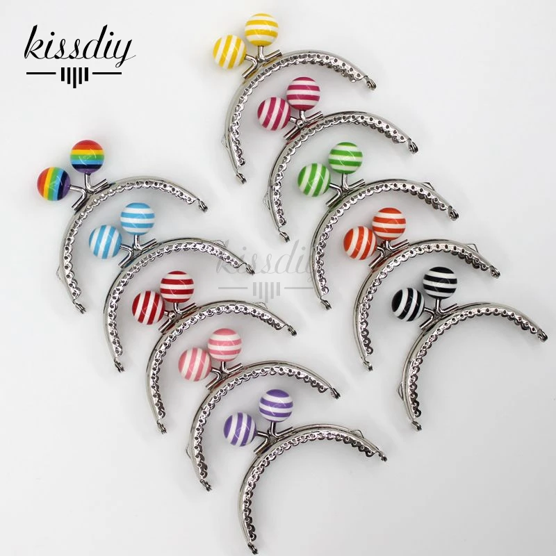 KISSDIY 10PCS 8.5CM Stripe Lollipop Bead Metal Purse Frame Bright And Glossy Silver Semicircle Bags Kiss Clasp Accessory
