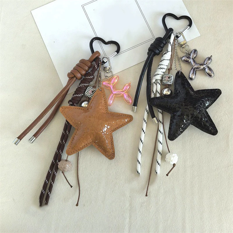 Fashion Starfish Keychain Cute Balloon Dog Leather Charm Women Maximalist Bag Ornaments Accessories Braided Rope Keyring