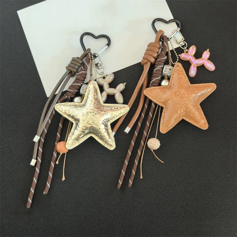 Fashion Starfish Keychain Cute Balloon Dog Leather Charm Women Maximalist Bag Ornaments Accessories Braided Rope Keyring