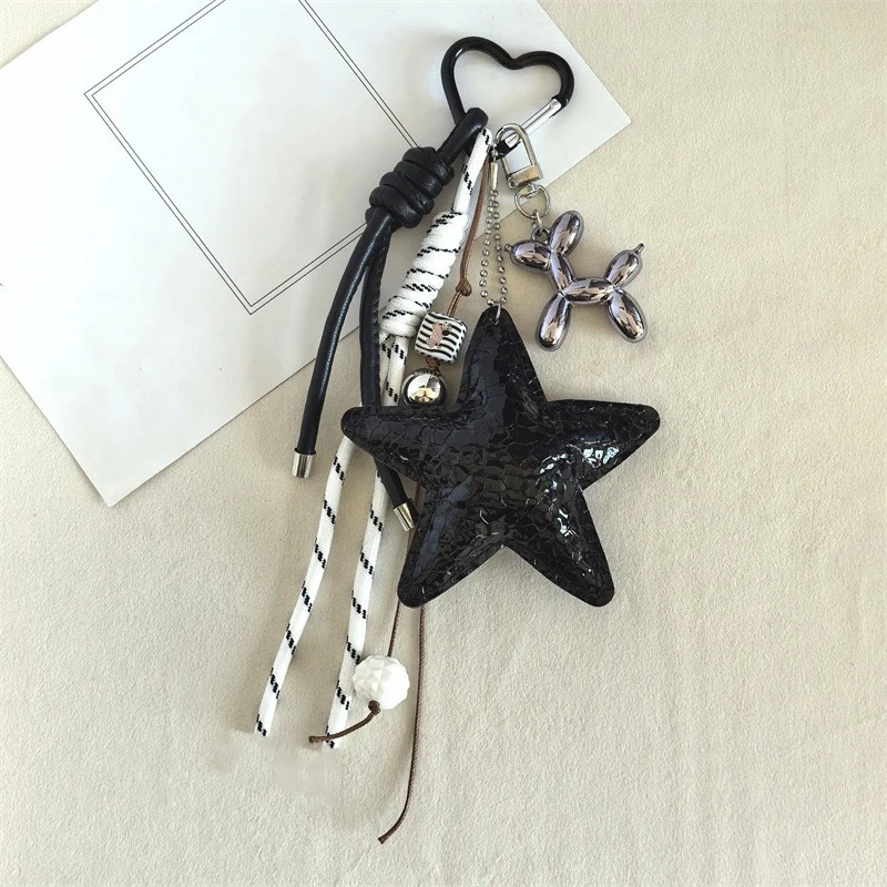 Fashion Starfish Keychain Cute Balloon Dog Leather Charm Women Maximalist Bag Ornaments Accessories Braided Rope Keyring