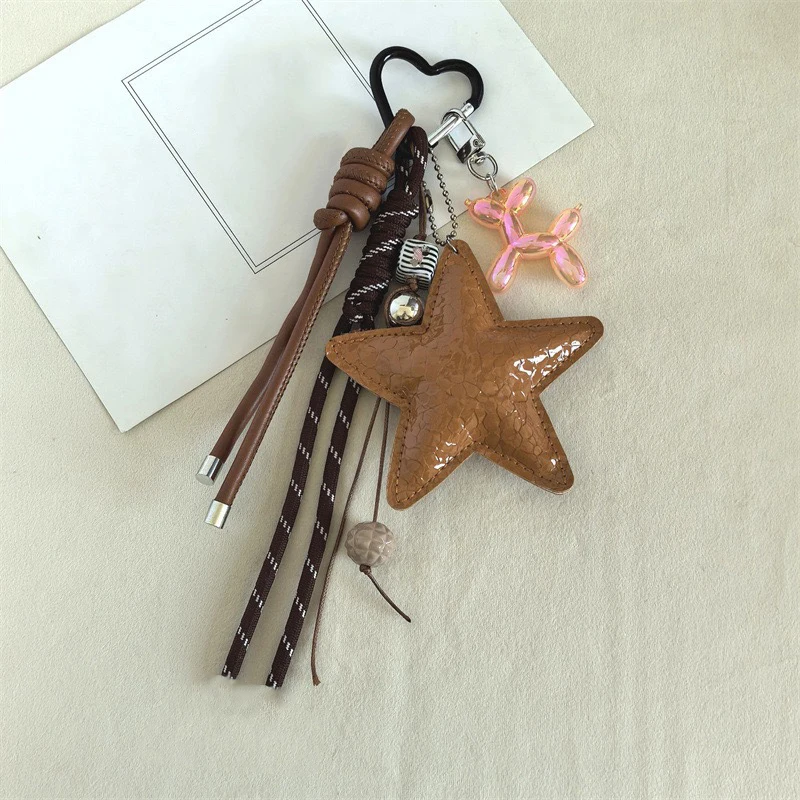 Fashion Starfish Keychain Cute Balloon Dog Leather Charm Women Maximalist Bag Ornaments Accessories Braided Rope Keyring