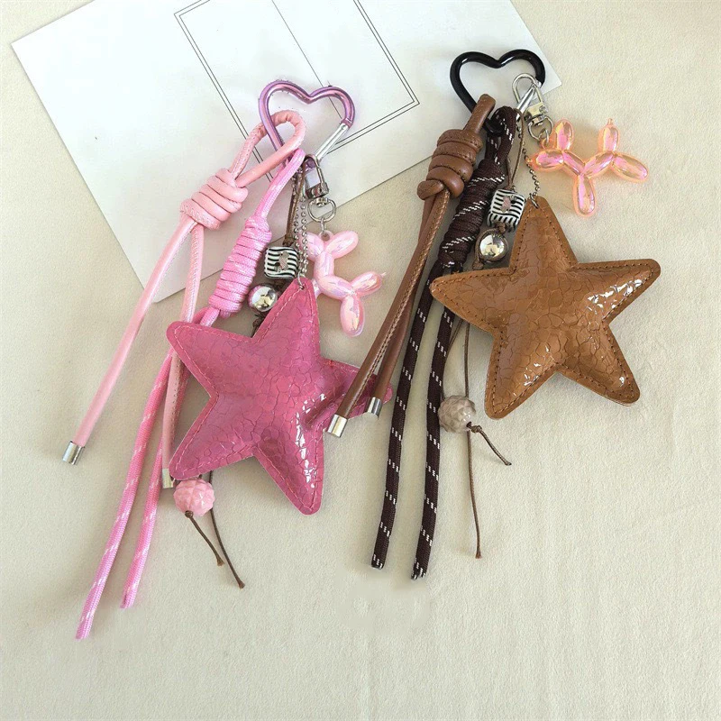 Fashion Starfish Keychain Cute Balloon Dog Leather Charm Women Maximalist Bag Ornaments Accessories Braided Rope Keyring