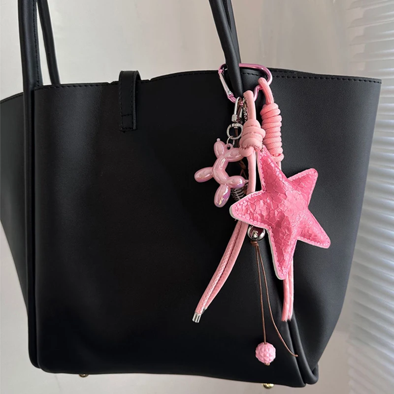 Fashion Starfish Keychain Cute Balloon Dog Leather Charm Women Maximalist Bag Ornaments Accessories Braided Rope Keyring