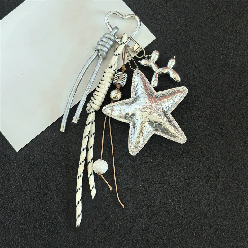 Fashion Starfish Keychain Cute Balloon Dog Leather Charm Women Maximalist Bag Ornaments Accessories Braided Rope Keyring