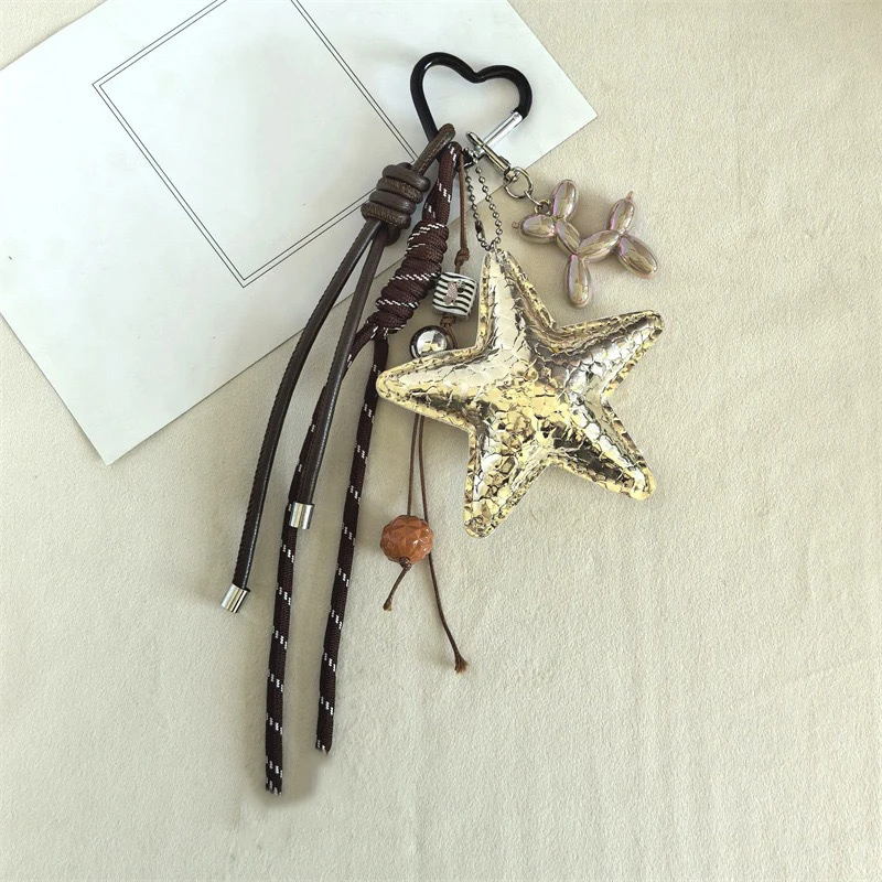 Fashion Starfish Keychain Cute Balloon Dog Leather Charm Women Maximalist Bag Ornaments Accessories Braided Rope Keyring