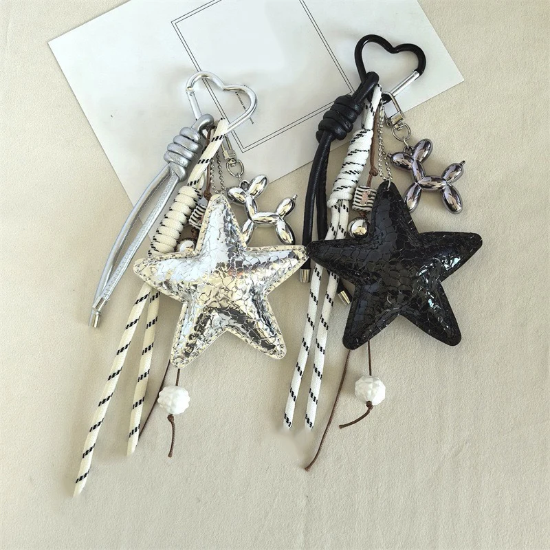 Fashion Starfish Keychain Cute Balloon Dog Leather Charm Women Maximalist Bag Ornaments Accessories Braided Rope Keyring