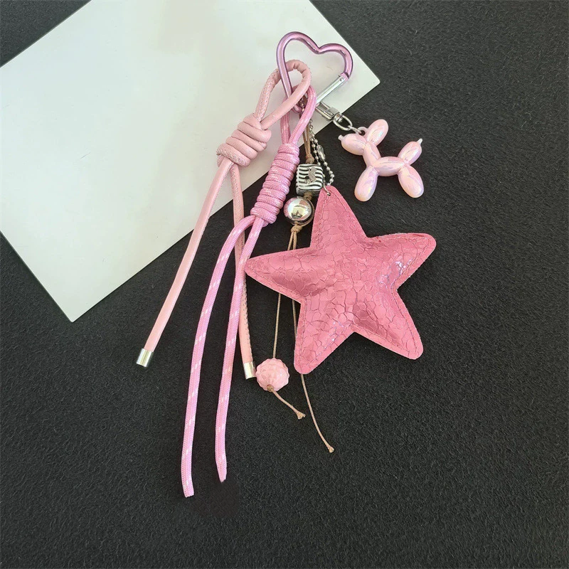 Fashion Starfish Keychain Cute Balloon Dog Leather Charm Women Maximalist Bag Ornaments Accessories Braided Rope Keyring